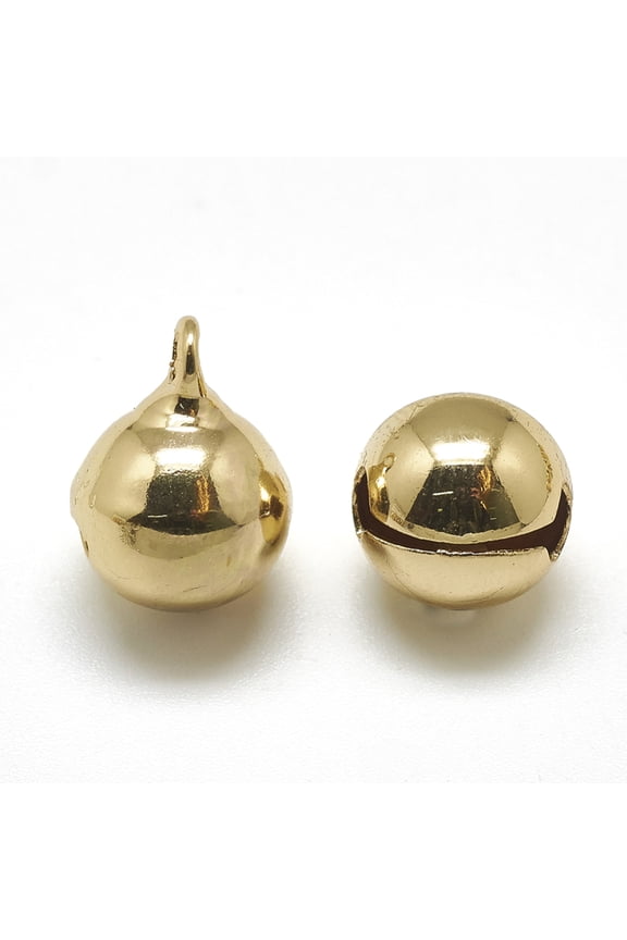 100pc Brass Bell Charms Real 18K Gold Plated 9x6mm Hole: 1.5mm