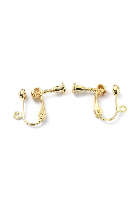 100pc Brass Clip-on Earring Findings Screw Non Pierced Earring Converter with Loops Real 18K Gold Plated 16x18.5x4.5mm Hole: 1.8mm