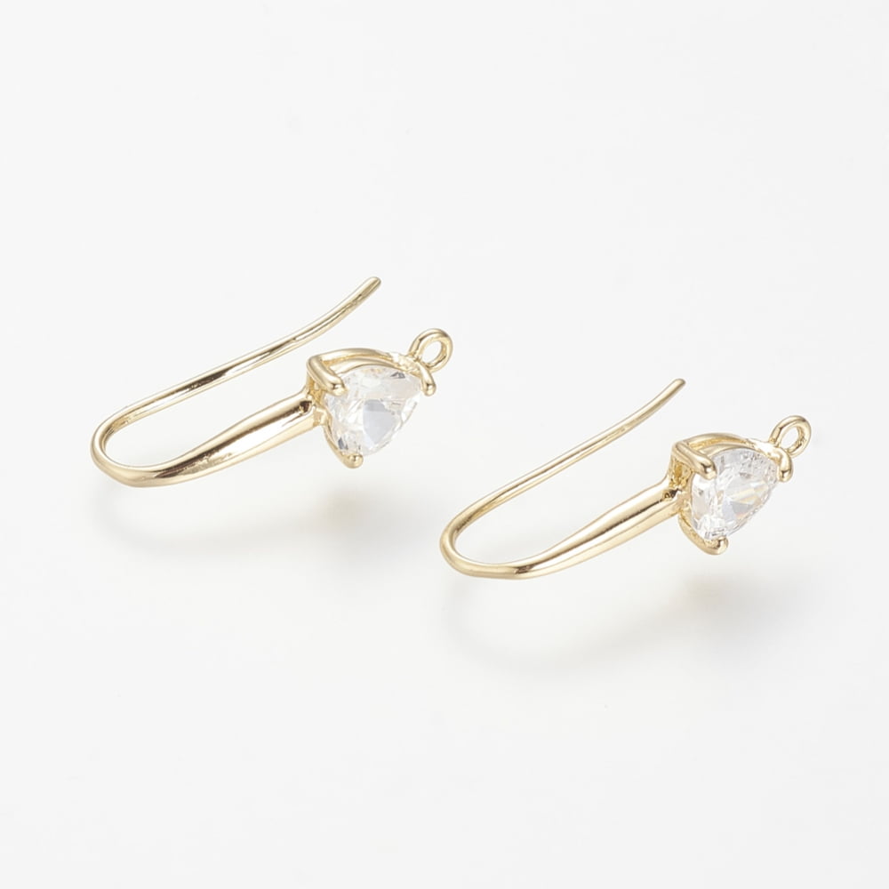 100pc Brass Cubic Zirconia Earring Hooks Ear Wire with Vertical Loop Real Gold Plated Real 18K Gold Plated 22~29x13~17mm Hole: 2mm 18 Gauge Pin: 1mm