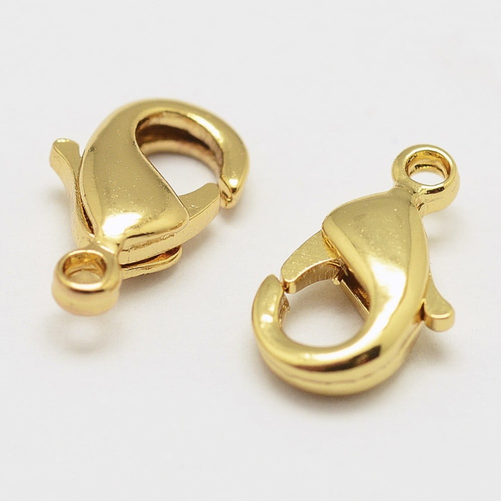 100pc Brass Lobster Claw Clasps Cadmium Free & Nickel Free & Lead Free Real 18K Gold Plated 10x6x2.5mm Hole: 1.2mm