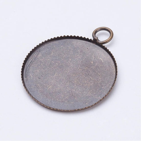 100pc Brass Pendant Cabochon Settings Milled Edge Bezel Cups Flat Round Bronze Mixed Color Tray: 25mm 32x26x1mm Hole: 4mm