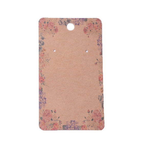 100pc Cardboard Earring Display Cards Rectangle with Flower Pattern BurlyWood 9x5x0.04cm Hole: 1.5mm
