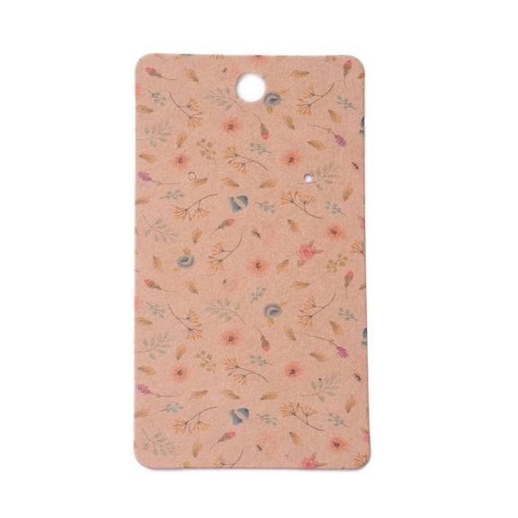 100pc Cardboard Earring Display Cards Rectangle with Flower Shape BurlyWood 9x5x0.04cm Hole: 1.5mm