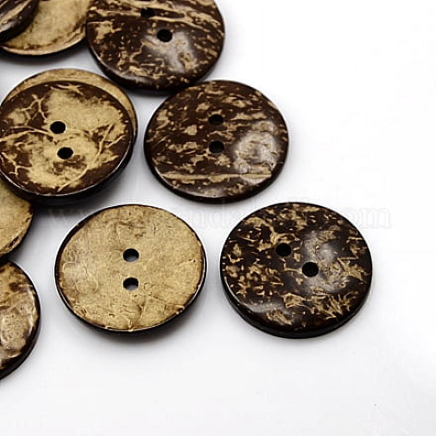 100pc Coconut Buttons 2-Hole Flat Round Coconut Brown
