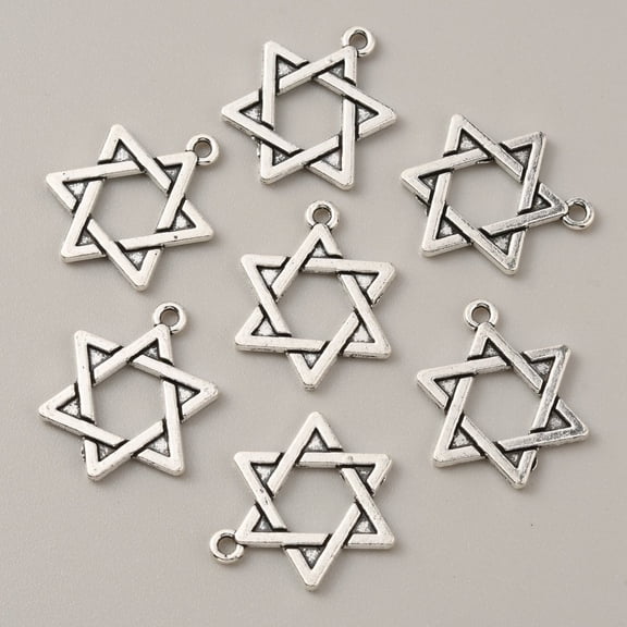 100pc DIY Tibetan Style Alloy Pendants Star of David Charms Antique Silver 23x18x2mm Hole: 1.8mm