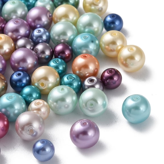 100pc Eco-Friendly Dyed Glass Pearl Round Bead Strands Cotton Cord Threaded Mixed Color Mixed Color 6~8mm Hole: 0.7mm DIY
