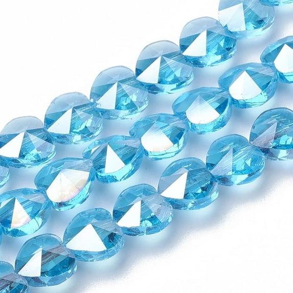 100pc Electroplate Glass Beads AB Color Plated Faceted Heart Deep Sky Blue 14x14x8.5mm Hole: 1mm