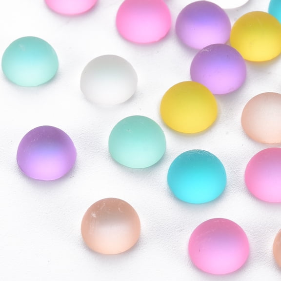 100pc Electroplate Resin Cabochons, with Frosted, Half Round, Mixed Color, 8x4mm