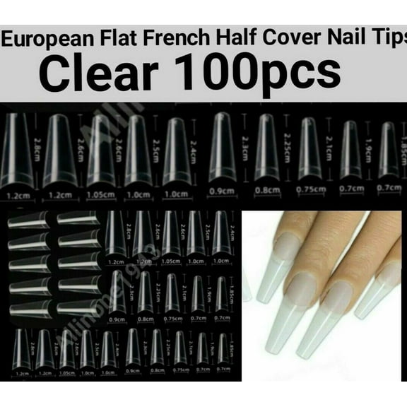 100pc Half Cover Nail Tips / French / Medium French / Flat French / French Square /Stiletto / c curve Fake False Nail tips in Bag Jargod