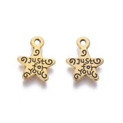 100pc Gift Ideas for Men On Valentines Day Tibetan Style Alloy Star Carved Word Just for You Message Charms Golden Lead Free & Cadmium Free & Nickel Free 14x11.5x11mm Hole 1mm