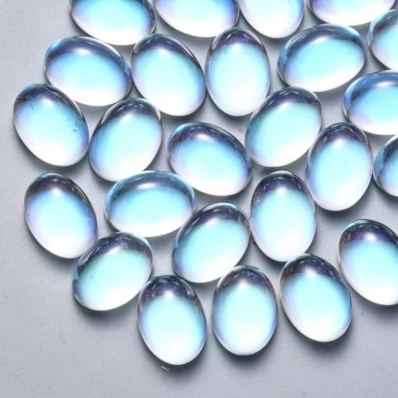 100pc Glass Cabochons AB Color Plated Oval Clear AB 18x13x7mm