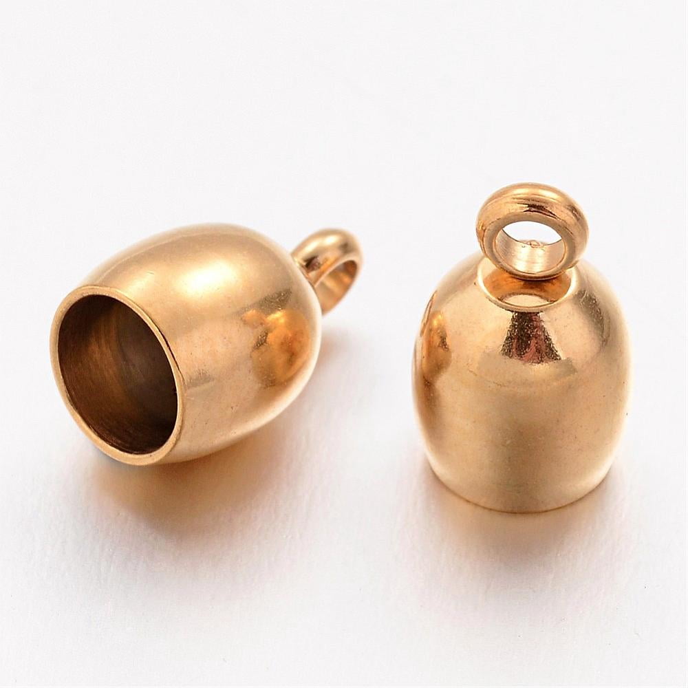 100pc Ion Plating(IP) 304 Stainless Steel Cord Ends End Caps Oval Golden 11x7mm Hole: 2mm 5mm inner diameter
