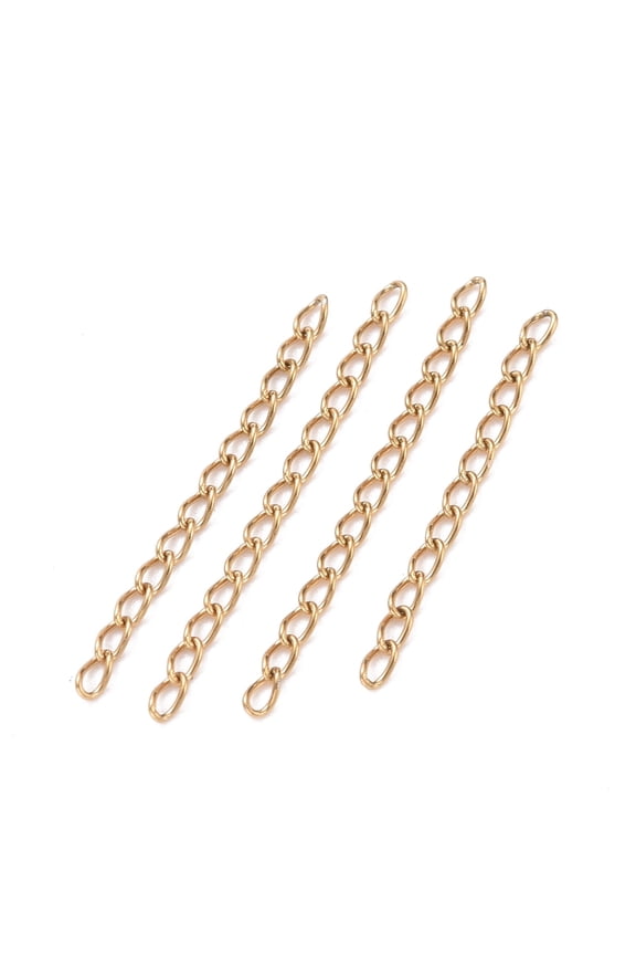 100pc Ion Plating(IP) 304 Stainless Steel Curb Chains Extender Golden 25mm Link: 3x1.6x0.4mm