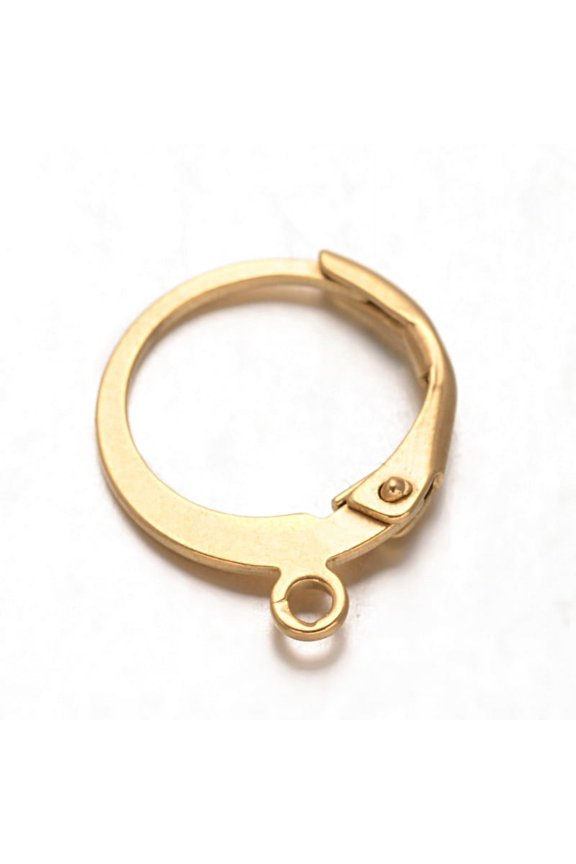100pc Ion Plating(IP) 304 Stainless Steel Leverback Earring Findings with Loop Golden 14.5x12x0.6mm Pin: 0.7mm Hole: 1mm
