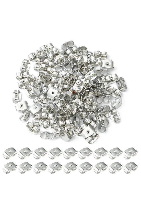 100pc Iron Ear Nuts Friction Earring Backs for Stud Earrings Platinum 6x4x3mm Hole: 0.5mm