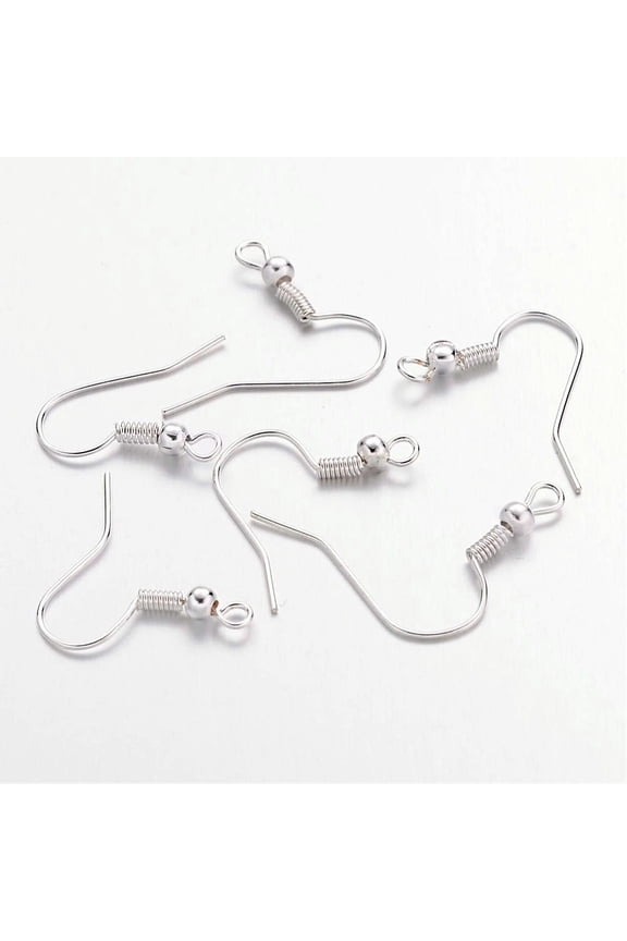 100pc Iron Earring Hooks with Horizontal Loop Silver Color Plated 19~21x18~20mm Pin: 0.65mm