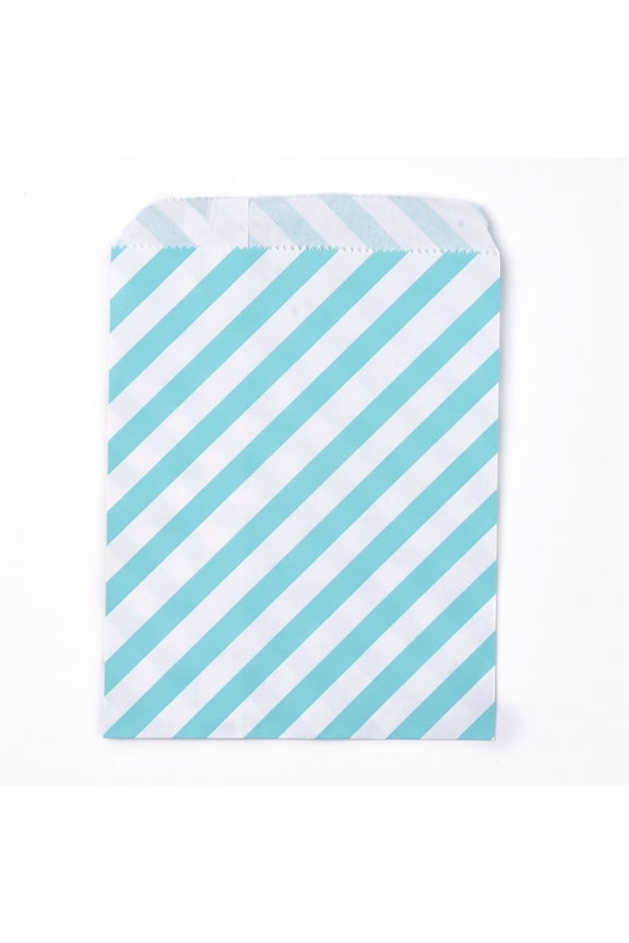 100pc Kraft Paper Bags No Handles Food Storage Bags Stripe Pattern Sky Blue 18x13cm