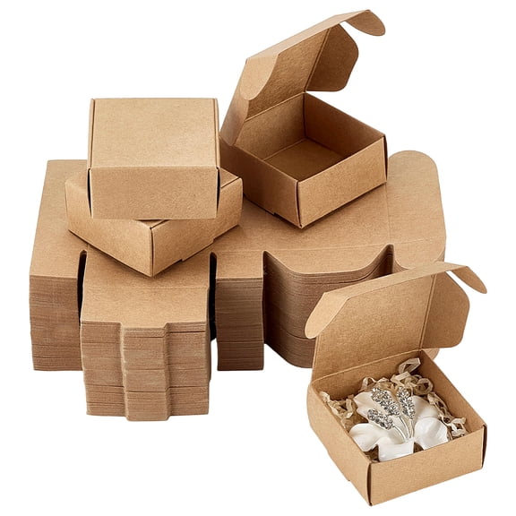 100pc Kraft Paper Box Folding Box Square Tan 5.5x5.5x2.5cmDIY