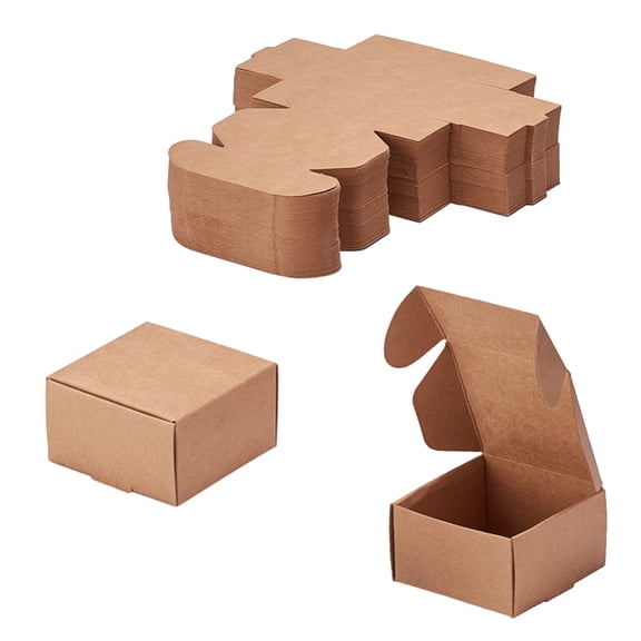 100pc Kraft Paper Box Folding Box Square Tan 5.5x5.5x2.5cm