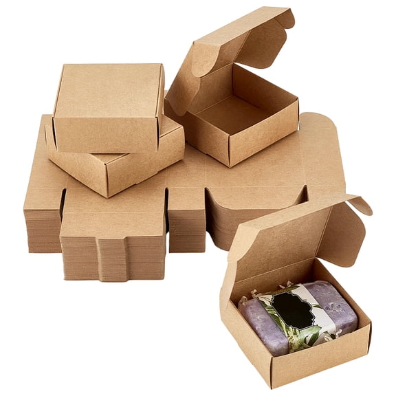100pc Kraft Paper Box Folding Box Square Tan 8.5x8.5x3.5cmDIY