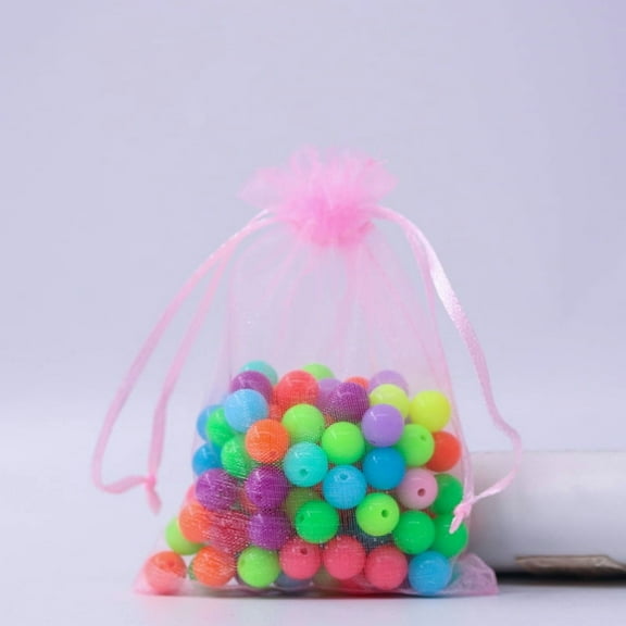 100pc Mixed Color 9x7cm Rectangle Organza Drawstring Bags