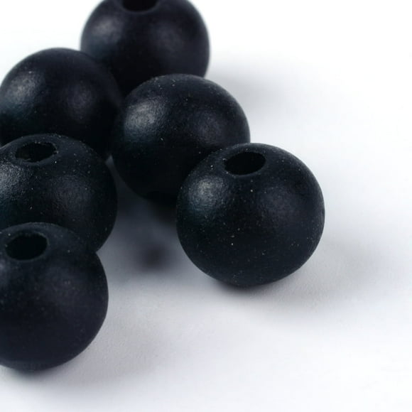 100pc Natural Wood Beads Lead Free Round Dyed Matte Style Black 12x10.5~11mm Hole: 3~3.5mm