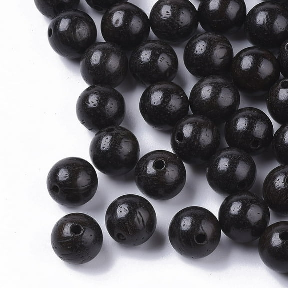 100pc Natural Wood Beads Waxed Wooden Beads Undyed Round Black 8mm Hole: 1.5mm