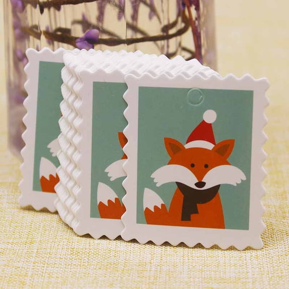 100pc Newest Lovely animals gifts label tag Merry christmas paper tag White wedding favors bakery decoration paper hang tag Blue 100tag