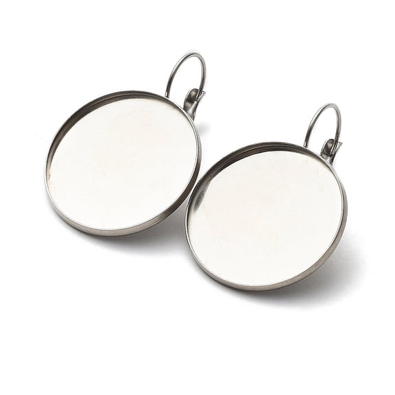 100pc Non-304 Stainless Steel Leverback Earring Settings Flat Round Stainless Steel Color Tray: 25mm 36.8x26.5x13mm Pin: 0.8mm