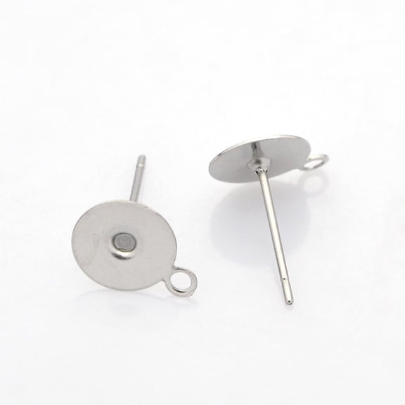 100pc Non-Tarnish 304 Stainless Steel Stud Earring Settings Earring Posts with Loop Stainless Steel Color Tray: 8mm 10x8mm Hole: 1mm Pin: 0.6mm
