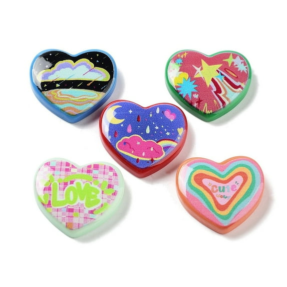 100pc Opaque Resin Cabochons Heart Mixed Color 21.5x24x5.5mm