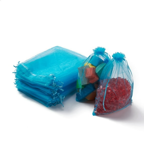 100pc Organza Gift Bags with Drawstring Wedding Party Christmas Favor Gift Bags Organza Pouches for Potpourri Deep Sky Blue 23x17cm