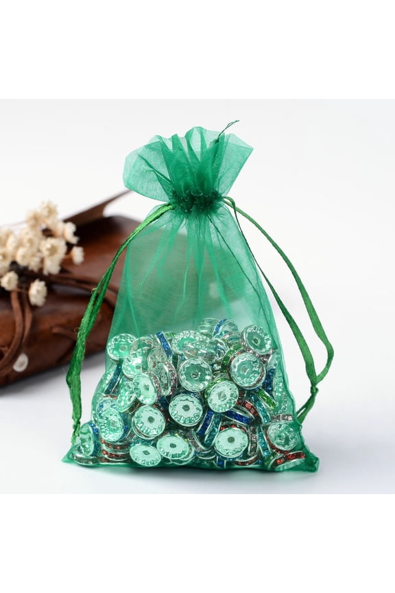 100pc Organza Gift Bags with Drawstring Wedding Party Christmas Favor Gift Bags Organza Pouches for Potpourri Green 15x10cm