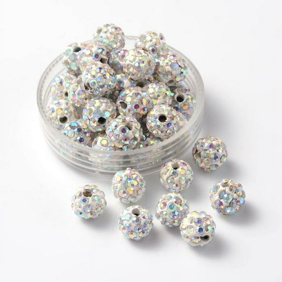 100pc Pave Disco Ball Beads Polymer Clay Rhinestone Beads Round Crystal AB PP13(1.9~2mm) 5 Rows Rhinestone 8mm Hole: 1mm