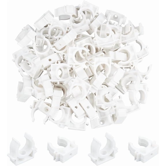100pc Plastic Pipe Clips Tubing Clamps White 38.5x42x15mm Hole: 4.5mm