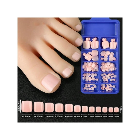 100pc Press On Toenails Women Fake Toe Nails , Light Pink Fake Toenails Press On Nail Toe Acrylic Nail Tips Short Square False Toenail Artificial Toe Nails Press On