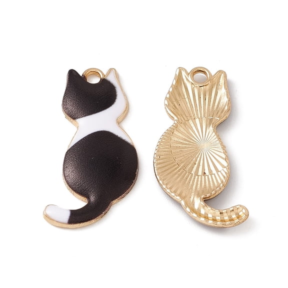 100pc Rack Plating Alloy Enamel Pendants Light Gold Cat Charm Black 30x15x2mm Hole: 2mm
