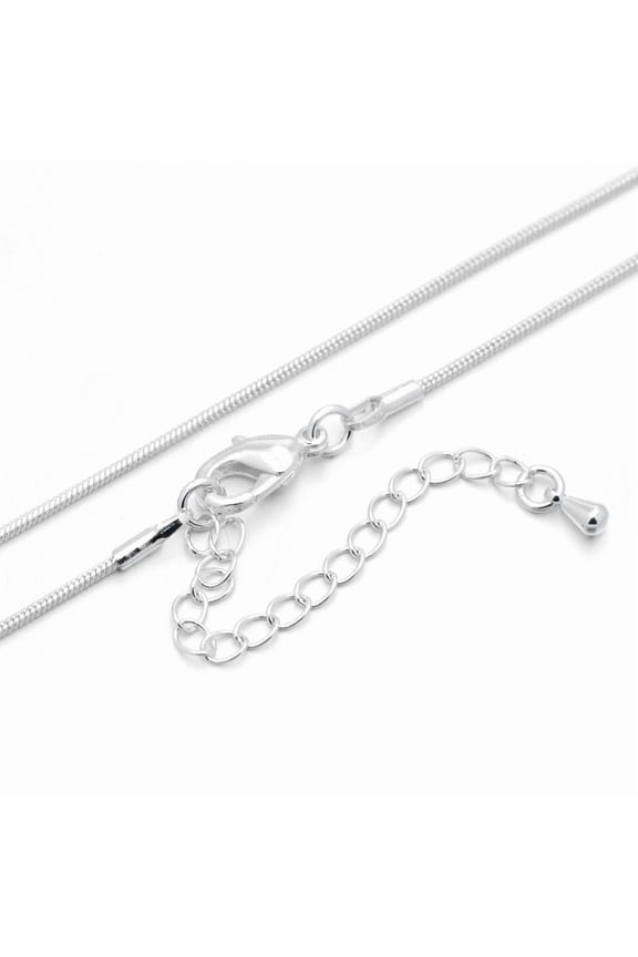 100pc Rack Plating Brass Round Snake Chain Necklaces with Lobster Claw Clasps and End Chains Silver Color Plated 18.11 inch 1mm