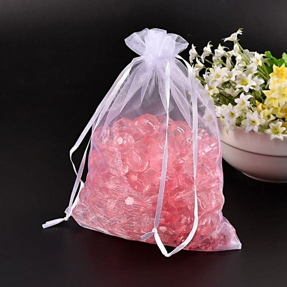 100pc Rectangle Jewelry Packing Drawable Pouches Organza Gift Bags White 17x23cm