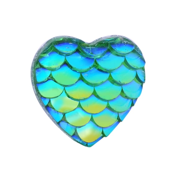 100pc Resin Cabochons Heart with Mermaid Fish Scale Turquoise 12x12x3mm