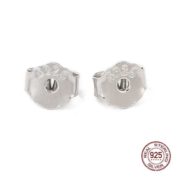 100pc Rhodium Plated 925 Sterling Silver Friction Ear Nuts Butterfly Earring Backs for Post Earrings with S925 Stamp Real Platinum Plated 4x4.5x2mm