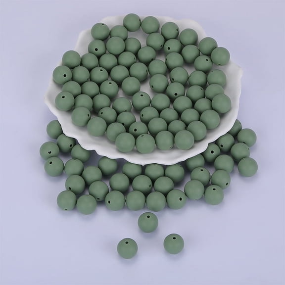 100pc Round Silicone Focal Beads Chewing Beads For Teethers DIY Nursing Necklaces Making Dark Sea Green 15mm Hole: 2mm