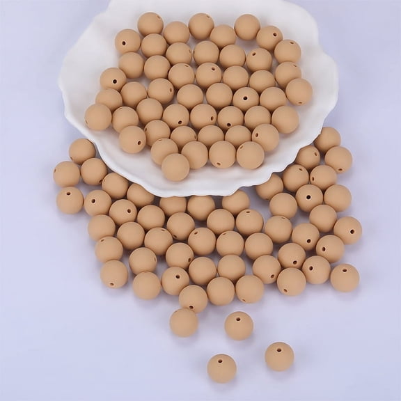 100pc Round Silicone Focal Beads Chewing Beads For Teethers DIY Nursing Necklaces Making Wheat 15mm Hole: 2mm Material Silicone
