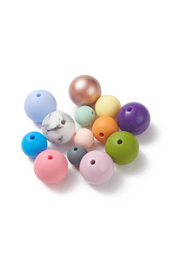 100pc Silicone Beads DIY Nursing Necklaces Making Chewing Pendants for Teethers Round Mixed Color Hole: 2mm