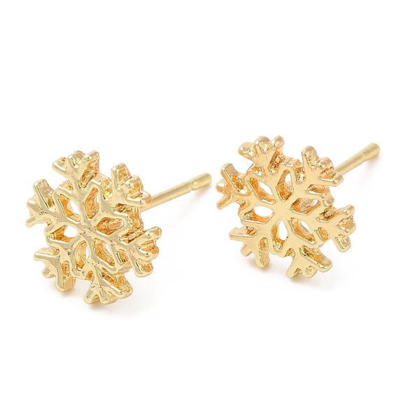 100pc Snowflake Alloy Stud Earrings for Women with 304 Stainless Steel Steel Pin Cadmium Free & Lead Free Light Gold 9.5x9mm