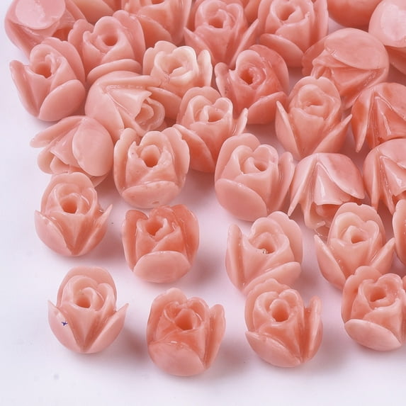 100pc Synthetic Coral Beads Dyed Two Tone Rose Light Coral 7x7mm Hole: 1mm