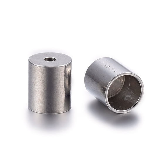 100pc Tarnish Resistant 304 Stainless Steel Cord Ends End Caps Column Stainless Steel Color 8x7mm Hole: 1.5mm Inner Diameter: 6mm