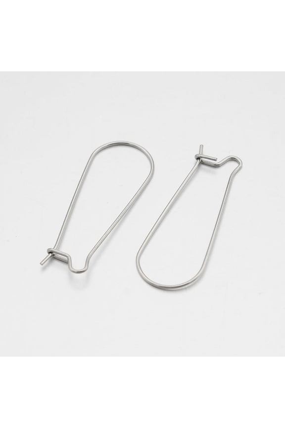 100pc Resistant 304 Stainless Steel Ear Wires Stainless Steel Color Hoop Earrings Findings Kidney 21 Gauge 33x12x0.5mm Pin: 0.7mm