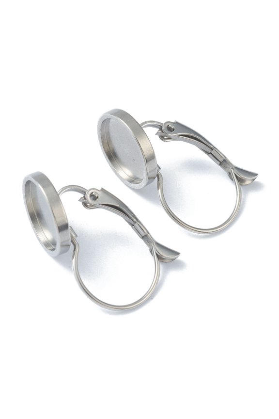 100pc Tarnish Resistant 304 Stainless Steel Leverback Earring Findings with Flat Round Trays Setting for Cabochon Stainless Steel Color Tray: 10mm 21~24x12x11mm Pin: 0.8mm