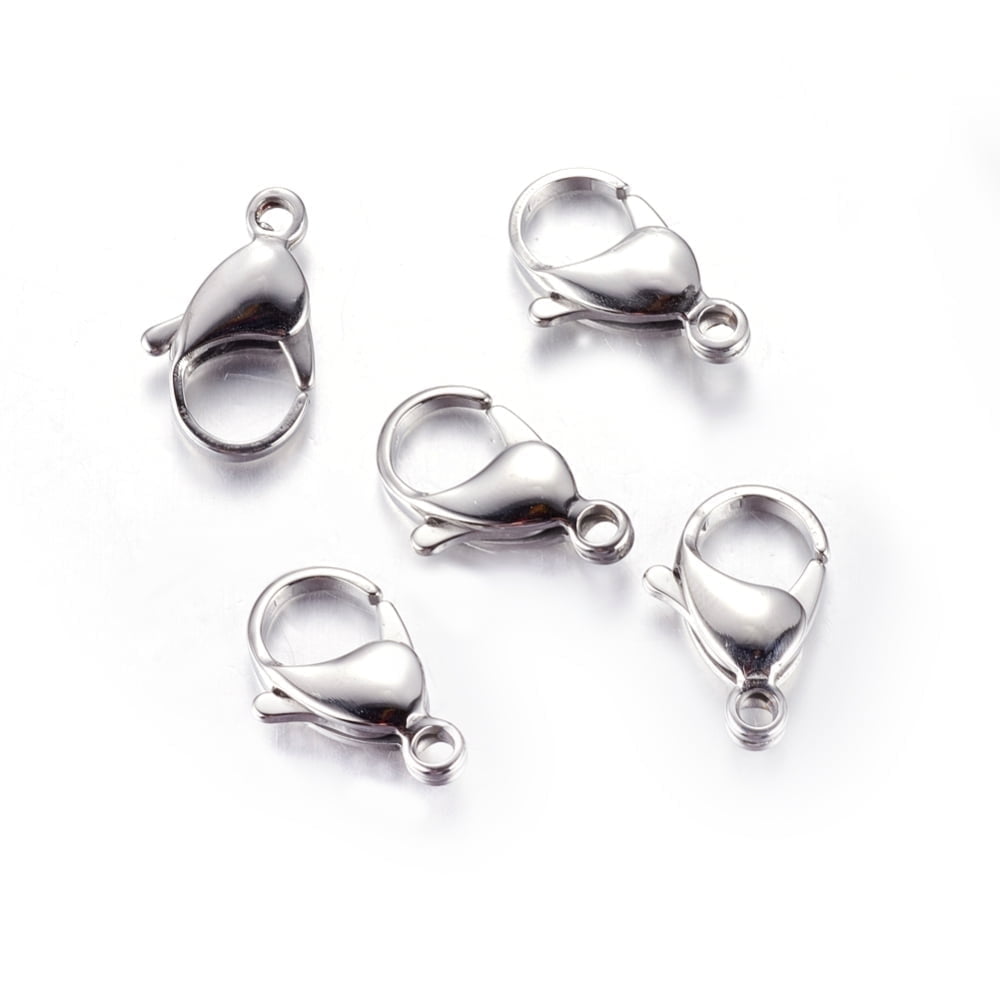 100pc Tarnish Resistant 304 Stainless Steel Lobster Claw Clasps Parrot Trigger Clasps Manual Polishing Stainless Steel Color 19x12x4.5mm Hole: 2mm